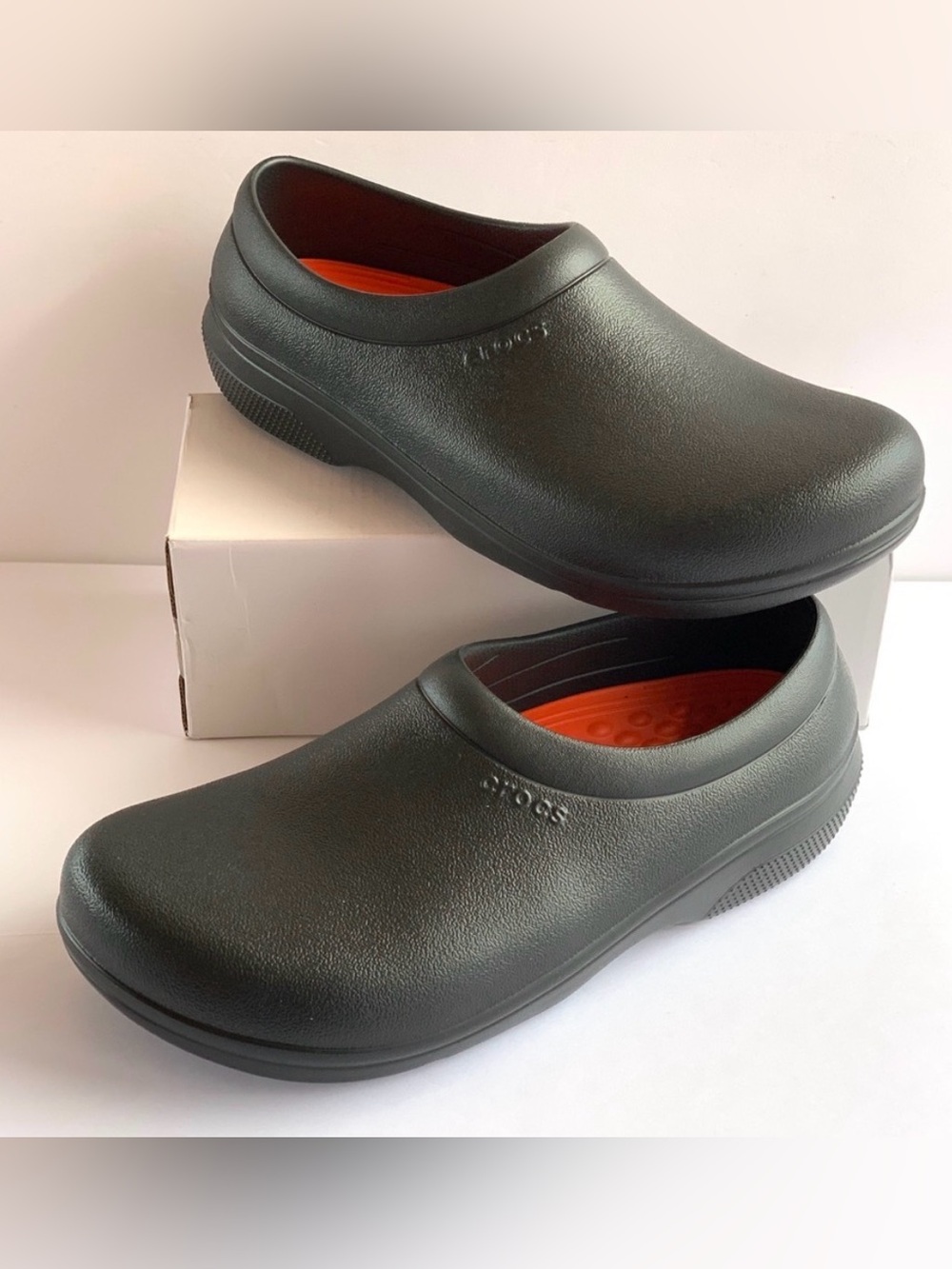 Crocs On-The-Clock LiteRide Slip-Resistant Work Clogs Black Orange Size 12 Men's